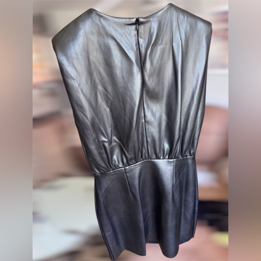 Sisley Black Faux Leather Mini Dress Structured Shoulder